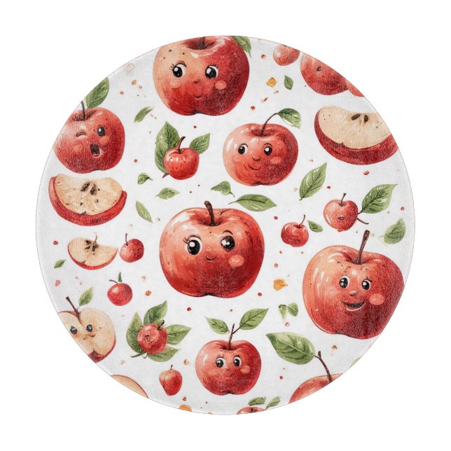 Planche À Découper Visages de pomme mignons  (Devant)