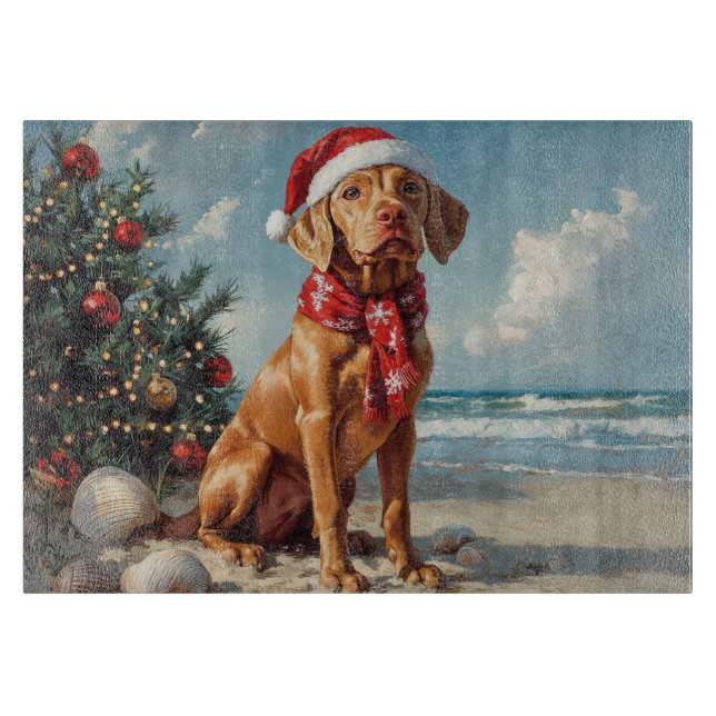 Planche À Découper Vizsla Chien Noël Plage Vintage (Devant)