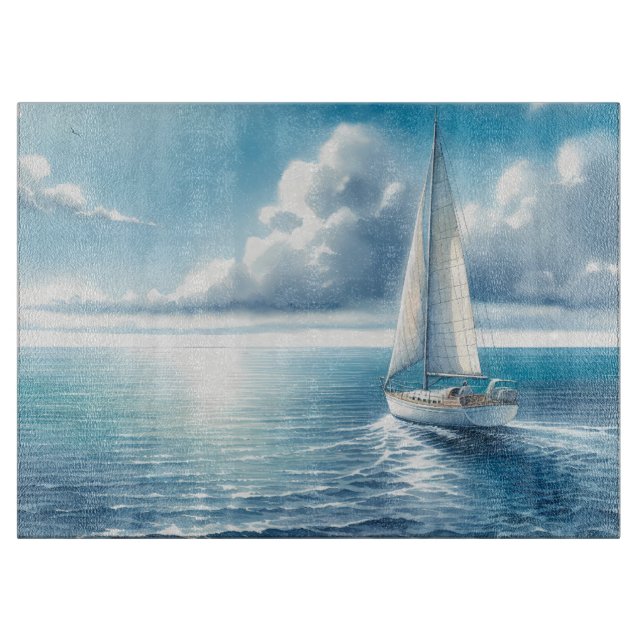 Planche À Découper Voilier Solitaire à l'Horizon Bleu (Devant)