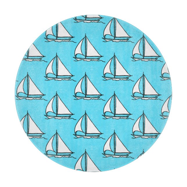 Planche À Découper Voiliers sur le motif bleu de mer (Devant)