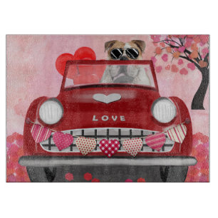 Planche À Découper Voiture de conduite de Bulldog avec Coeurs Valenti