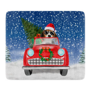 Planche À Découper Voiture De Conduite De Chien beagle En Noël De Nei