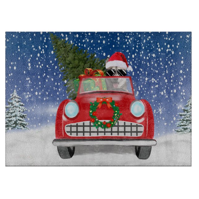 Planche À Découper Voiture De Conduite De Chien Sibérien Husky En Noë (Devant)