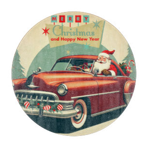 Planche À Découper Voiture rouge vintage & Père Noël
