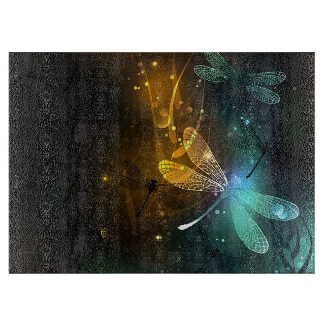 Planche À Découper Vol de libellule verte lumineuse (Devant)