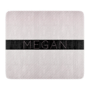 Planche À Découper Votre nom   Blanc fin et Rose subtil Ombre Stripes