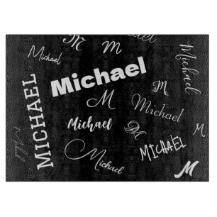 Planche À Découper Votre nom et monogramme motif personnalisé noir