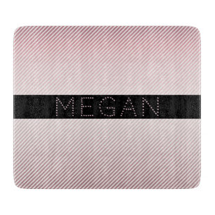 Planche À Découper Votre nom Ombre Rose mince et bandes blanches