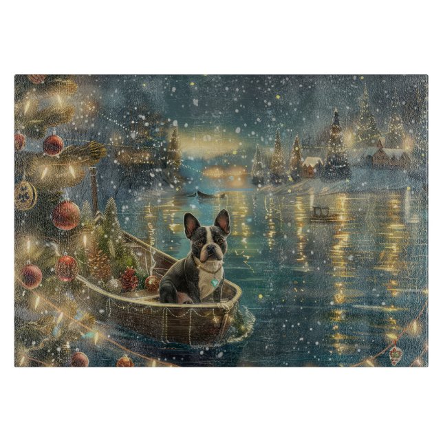 Planche À Découper Voyage de fête de Noël de Boston Terrier (Devant)