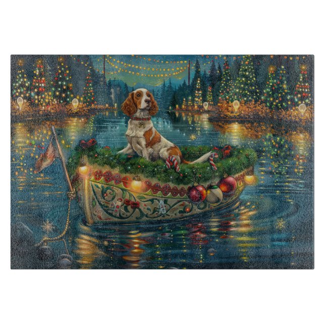 Planche À Découper Voyage de fête de Noël de l'épagneul breton (Devant)