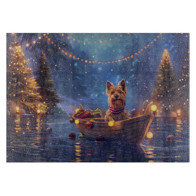 Planche À Découper Voyage de fête de Noël du Terrier Australien (Devant)
