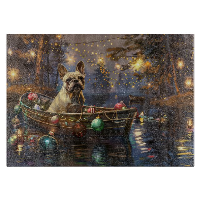 Planche À Découper Voyage de Noël Festif de Bouledogue Français (Devant)
