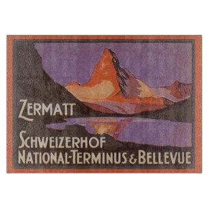 Planche À Découper Voyage vintage, montagne du Matterhorn en Suisse