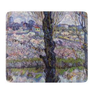 Planche À Découper Vue de Van Gogh sur les vergers en fleurs d'Arles