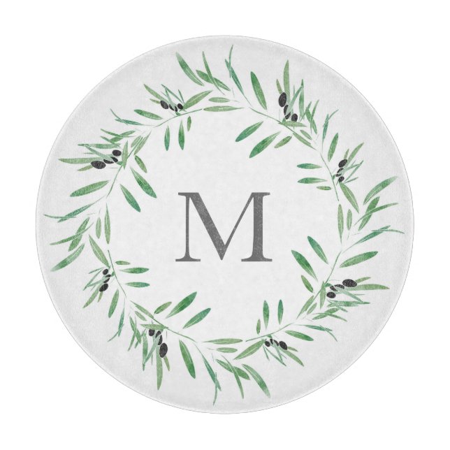 Planche À Découper Watercolor Black Olive Wreath (Devant)