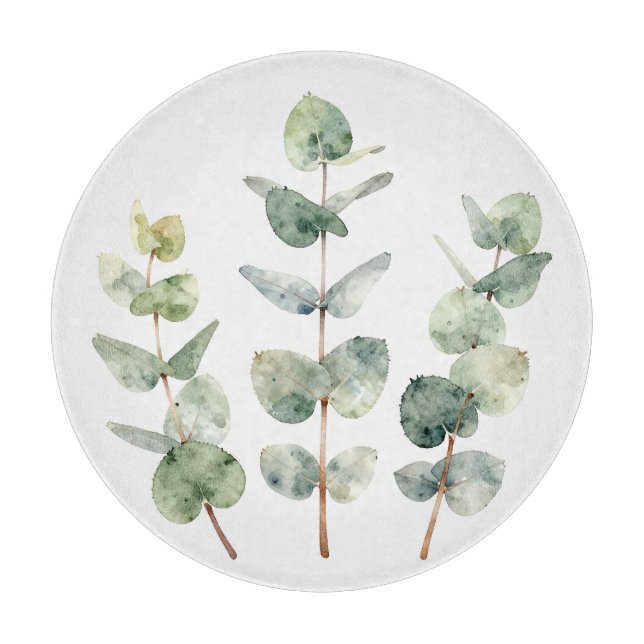 Planche À Découper Watercolor Eucalyptus Leaves Botanical (Devant)