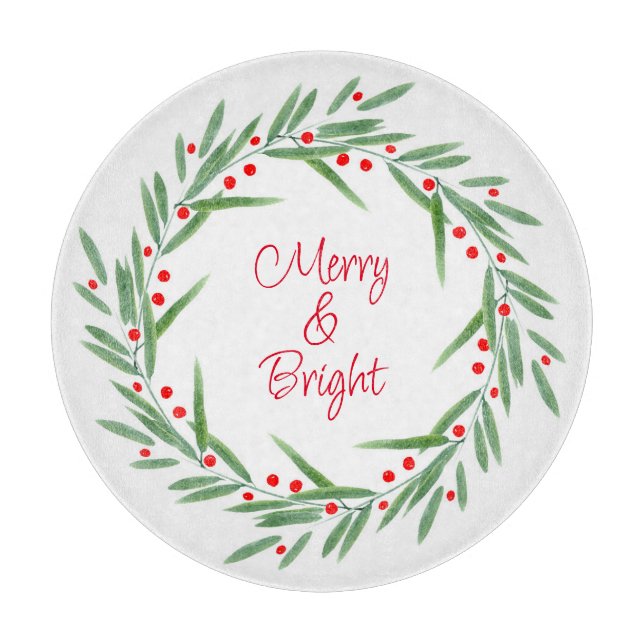 Planche À Découper Watercolor Feuilles et Berries Wreath (Devant)