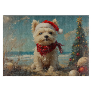 Planche À Découper West Highland White Terrier Dog Christmas Beach