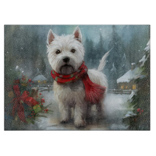 Planche À Découper West Highland White Terrier Dog dans la neige Noël