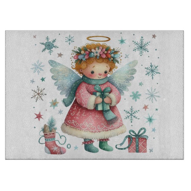 Planche À Découper Whimsical mignon rose et bleu Ange de Noël (Devant)