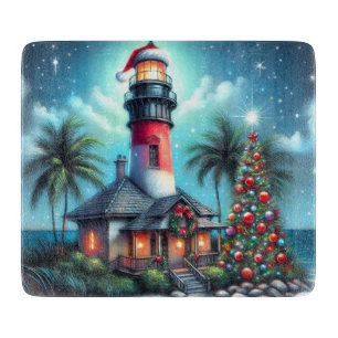 Planche À Découper Whimsical Tropical Christmas Lighthouse Turquoise 