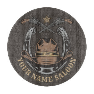 Planche À Découper Wild West Revolver Horseshoe Western Cowboy Saloon