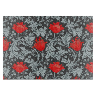 Planche À Découper William Morris Anemone, gris / gris et rouge