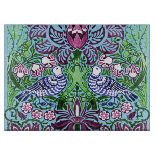 Planche À Découper William Morris Folk Art Oiseaux Fleurs Acorns