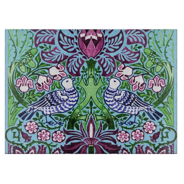 Planche À Découper William Morris Folk Art Oiseaux Fleurs Acorns (Devant)