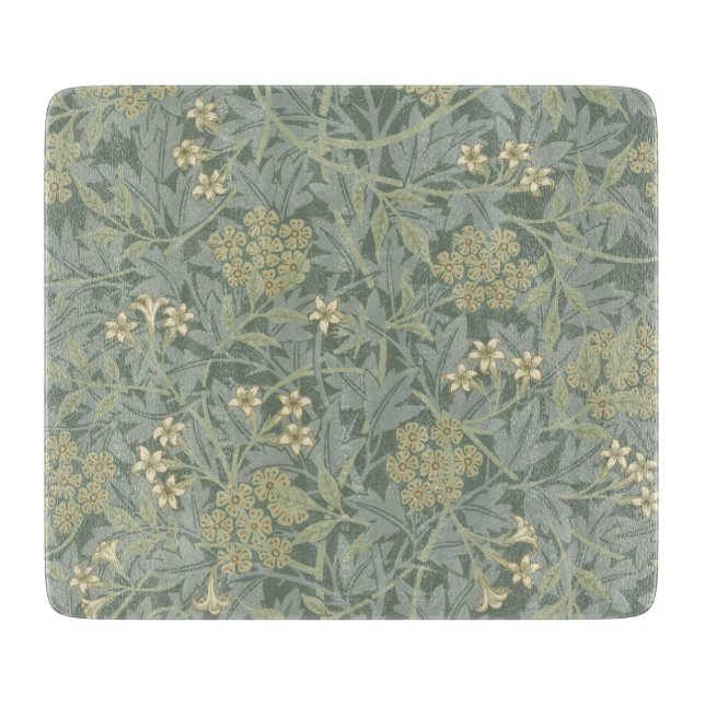 Planche À Découper William Morris Jasmine Bleu Vert Art Botanique (Devant)