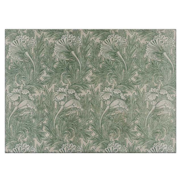 Planche À Découper William Morris tulip fond textile vert (Devant)