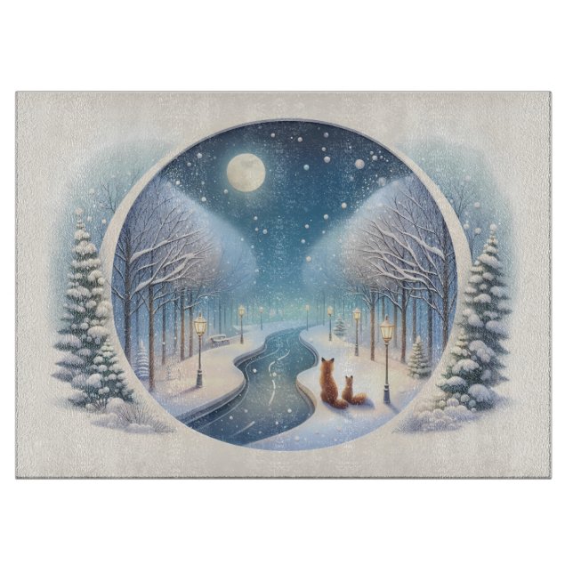 Planche À Découper Winter Foxes by Moonlit Snowy River (Devant)