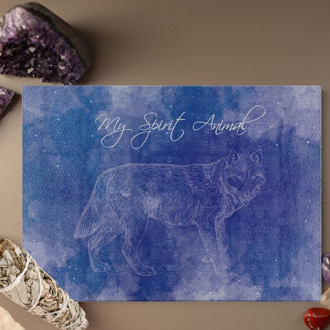 Planche À Découper Wolf Spirit Animal Bleu Décoratif Tableau de décou (Wolf Spirit Animal Blue and White Glass Cutting Board for the loyal)
