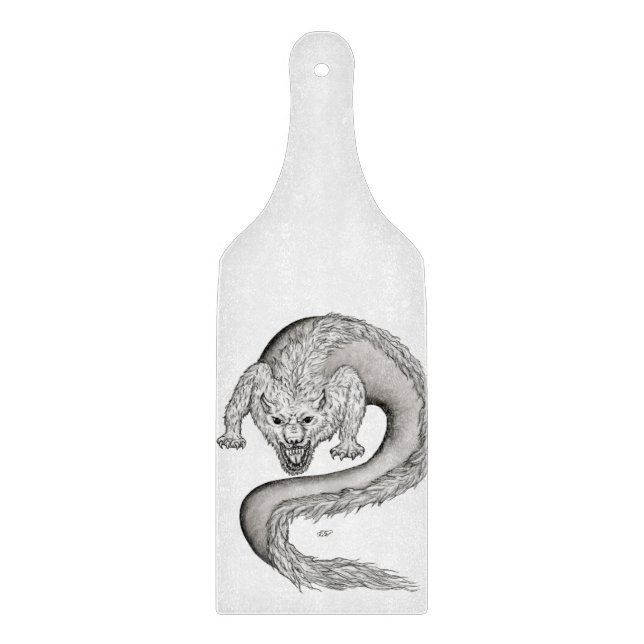 Planche À Découper Wolfdragon design noir et blanc (Devant)