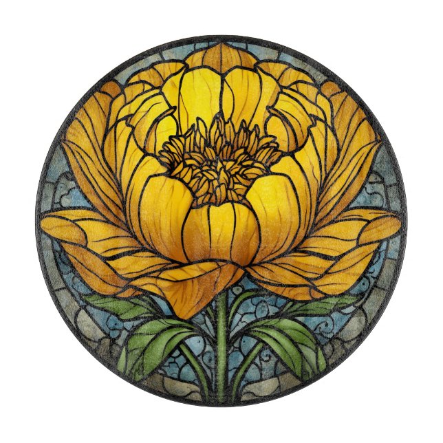Planche À Découper Yellow Peony Stained Glass (Devant)