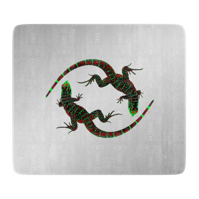Planche À Découper Yin Yang Lizards Argent (Devant)
