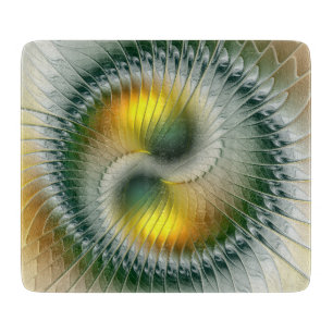 Planche À Découper Yin Yang Vert Jaune Abstrait Fractal Coloré