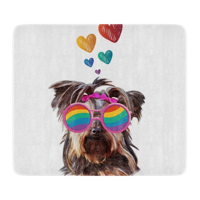 Planche À Découper Yorkie Chien avec Coeurs Saint-Valentin (Devant)