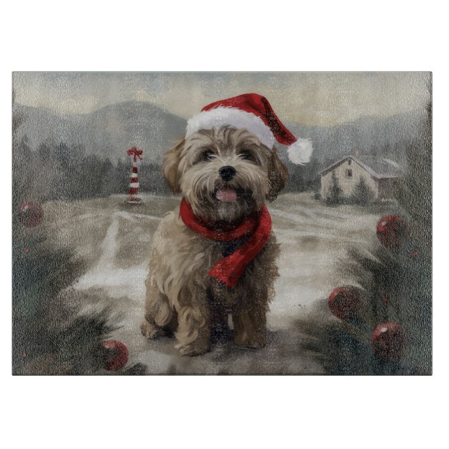 Planche À Découper Yorkipoo dans la neige de Noël (Devant)