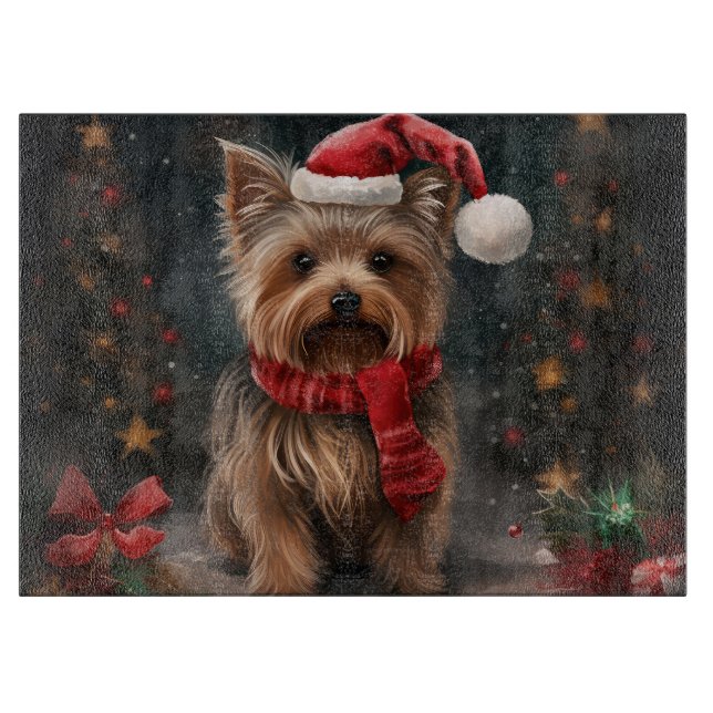 Planche À Découper Yorkshire Terrier Chien dans la neige Noël (Devant)