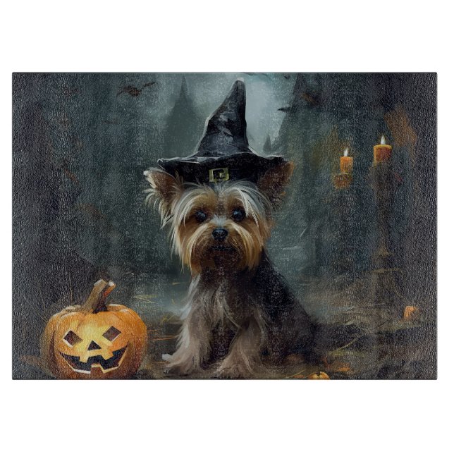 Planche À Découper Yorkshire Terrier Citrouilles Halloween Épouvantab (Devant)