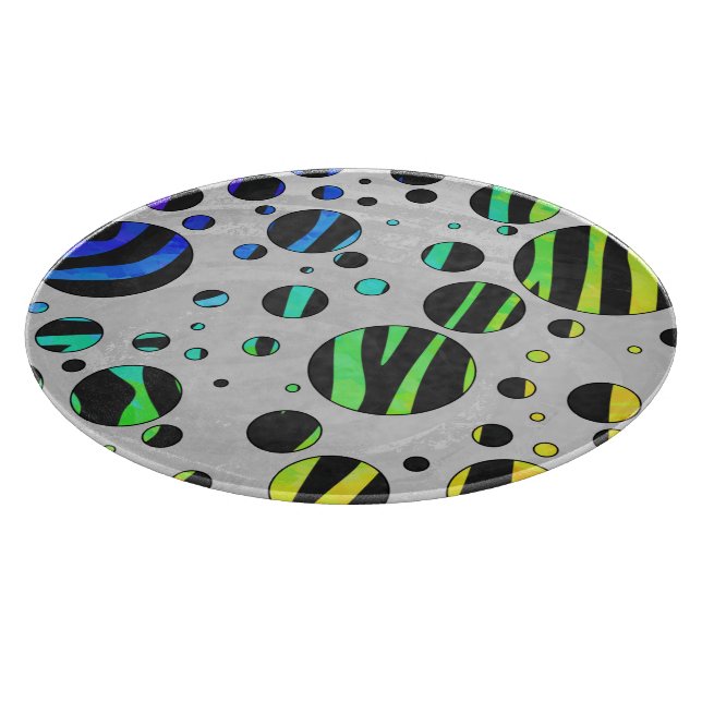 Planche À Découper Zebra Polka Dot noir et arc-en-ciel (Coin)