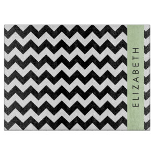 Planche À Découper Zigzag noir et blanc, Motif Chevron, Votre nom