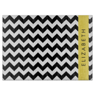 Planche À Découper Zigzag noir et blanc, Motif Chevron, Votre nom