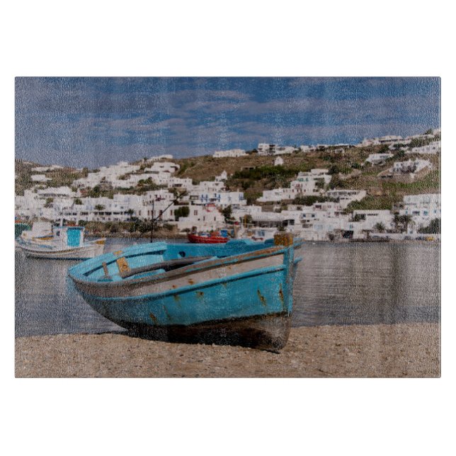 Planche À Découper Zone portuaire avec des bateaux de pêche grecs (Devant)