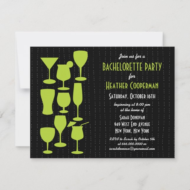 Planche Cocktails Bachelorette Fête Invitation (Devant)