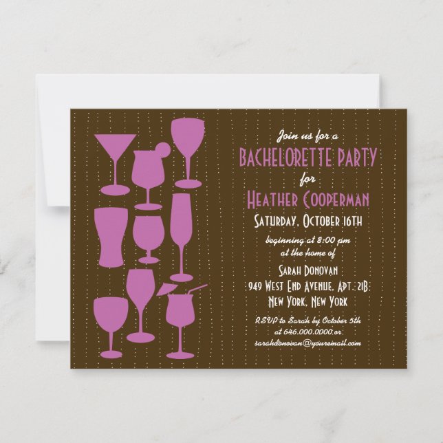 Planche Cocktails Bachelorette Fête Invitation (Devant)