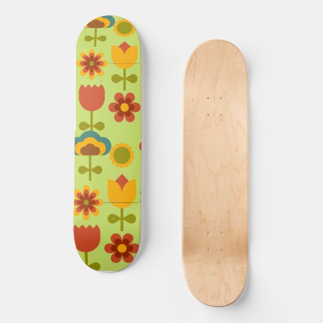 Planche de skateboard à fleurs rétros - Planche de (Recto)