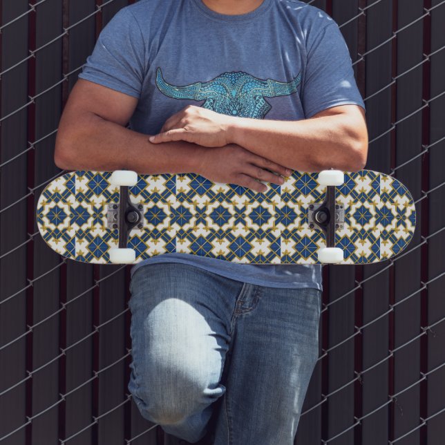 Planche de skateboard à motif azulejo portugais –  (Extérieur 3)
