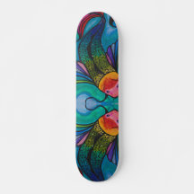 Planche De Skateboard Bleu Avec Rainbow Koi Poisso